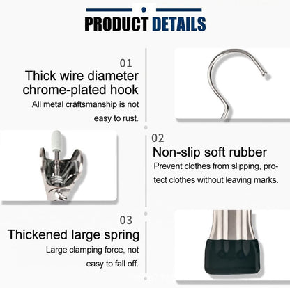 Clothes Pegs - Hangers with Clips - Stainless Steel Trouser Clips with Anti-Slip - Clothes Hooks - Hat Clips - Sock Clips - For Skirts, Trousers & Scarves (Pink, Pack of 10) - Image 2
