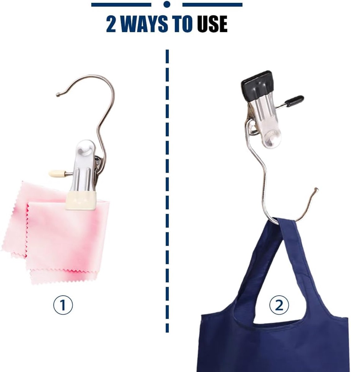 Clothes Pegs - Hangers with Clips - Stainless Steel Trouser Clips with Anti-Slip - Clothes Hooks - Hat Clips - Sock Clips - For Skirts, Trousers & Scarves (Pink, Pack of 10) - Image 5