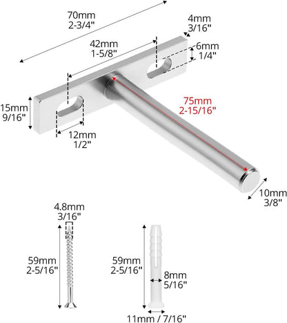 Floating Shelf Brackets - Pack of 4 - Shelf Brackets - 75mm (3 inch) Heavy-Duty Concealed Shelf Brackets - Includes Mounting Screws - For supporting wall display cases and furniture shelves - Image 2