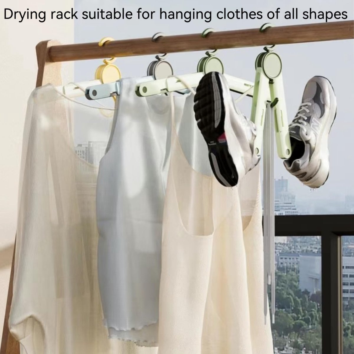 Clothes Rack - 5 pieces - Foldable clothes rack - Travel clothes rack - Shoe rack - Travel accessories - Suitable for camping, traveling and business trips (Vegetable) - Image 3