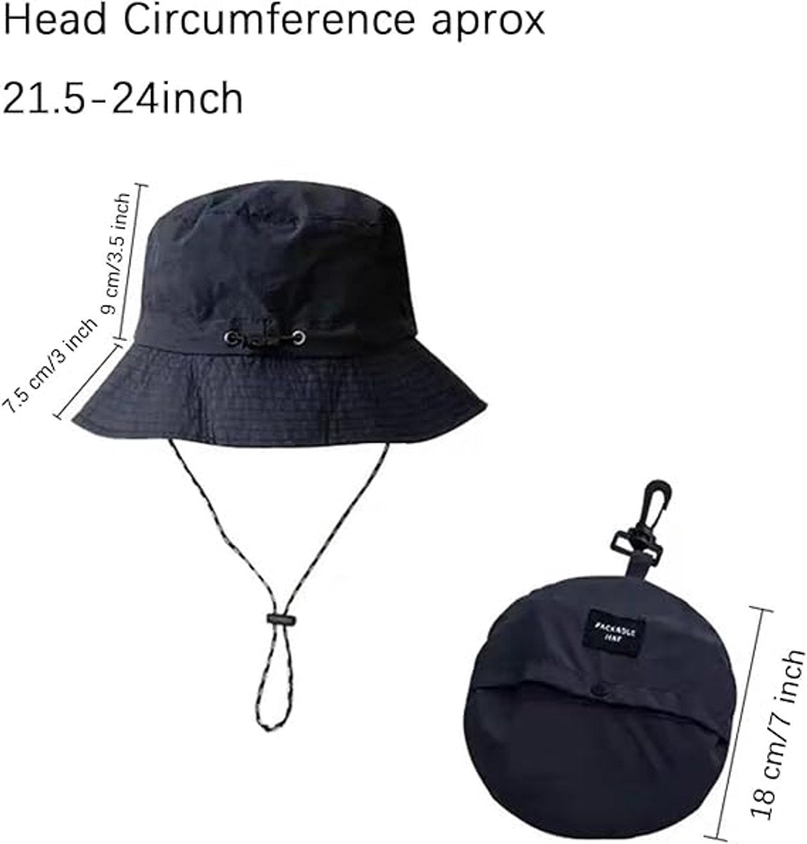 Hat - Sun Hat - Outdoor Jungle Hat - Foldable Bucket Hat - Rain Hat - Unisex - With Removable Chin Strap - 2-Piece (Black + Khaki) - Image 5