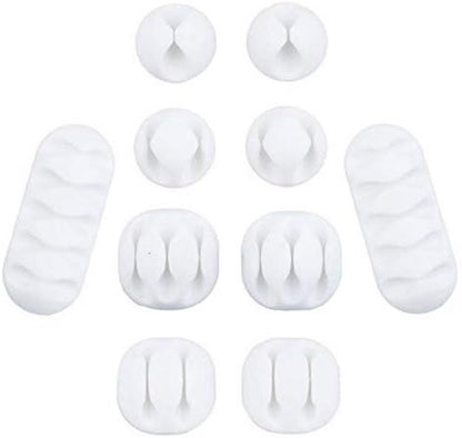 10-Piece Desk Cable Management Set - Multifunctional Cable Clamps - Desk Cable Organizer for TV, PC, Laptop, Home Office - (White)