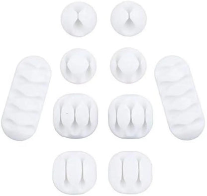10-Piece Desk Cable Management Set - Multifunctional Cable Clamps - Desk Cable Organizer for TV, PC, Laptop, Home Office - (White)