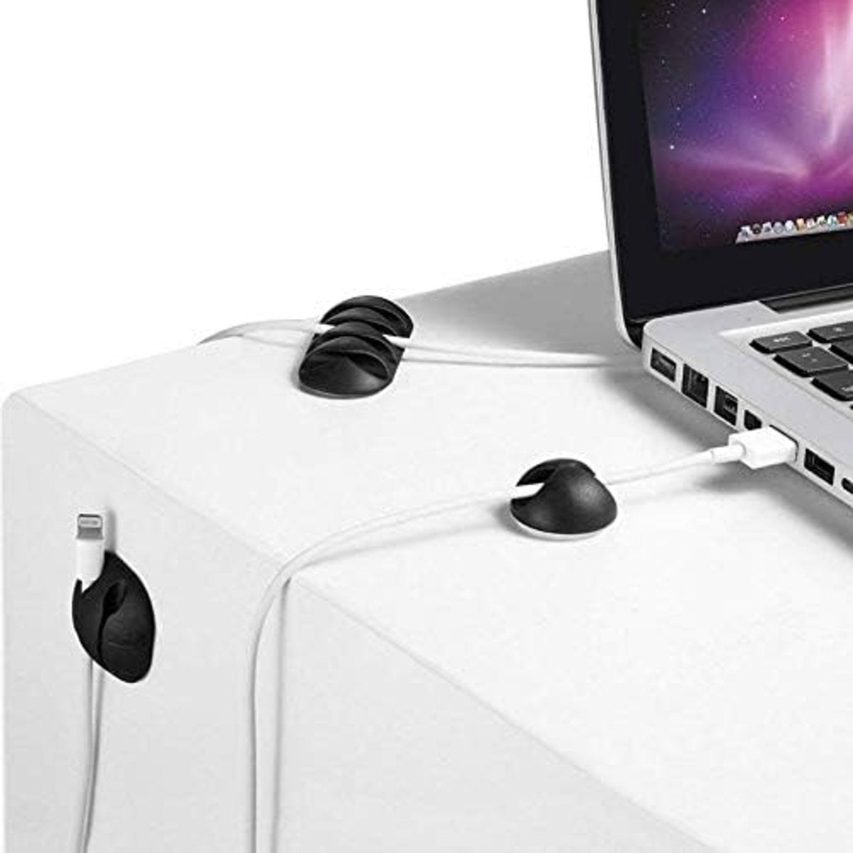 10-Piece Desk Cable Management Set - Multifunctional Cable Clamps - Desk Cable Organizer for TV, PC, Laptop, Home Office - (White) - Image 3