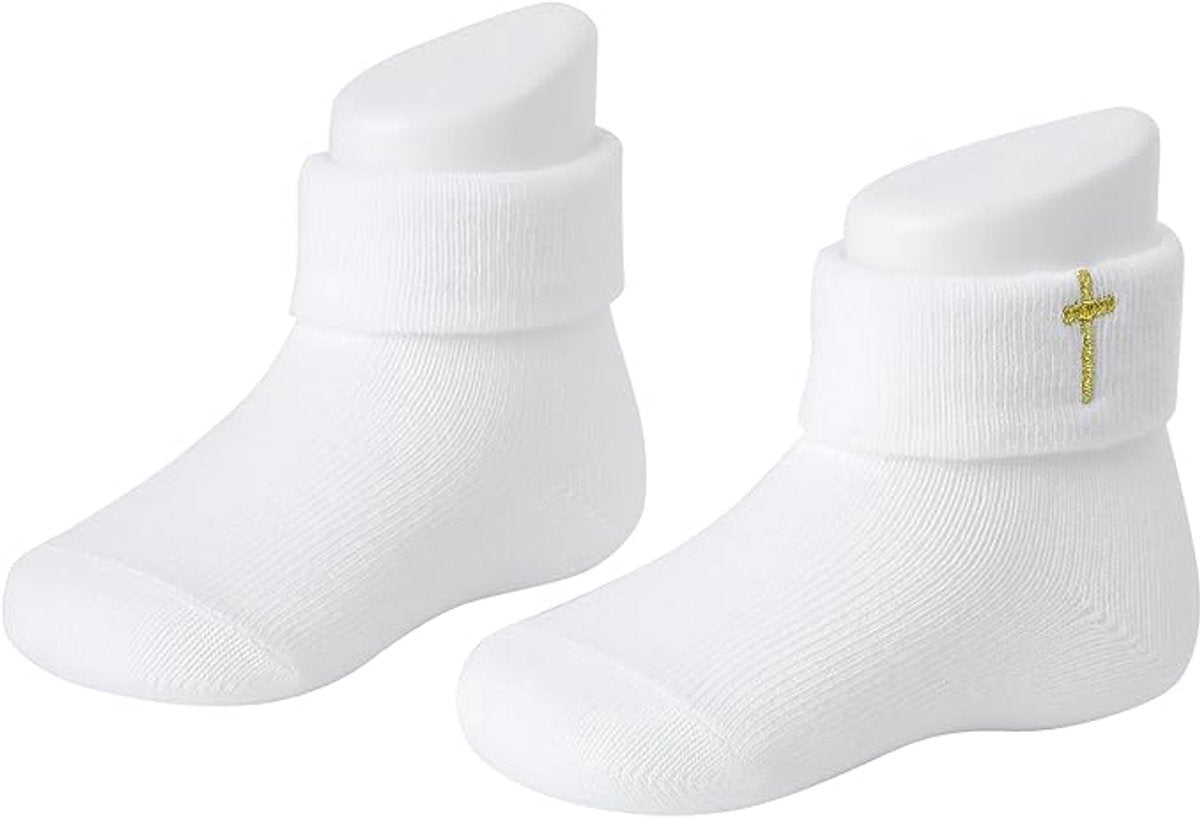 1 pair of baby socks - white cotton socks, suitable for both boys and girls - white - suitable for babies from 0-12 months - Image 2