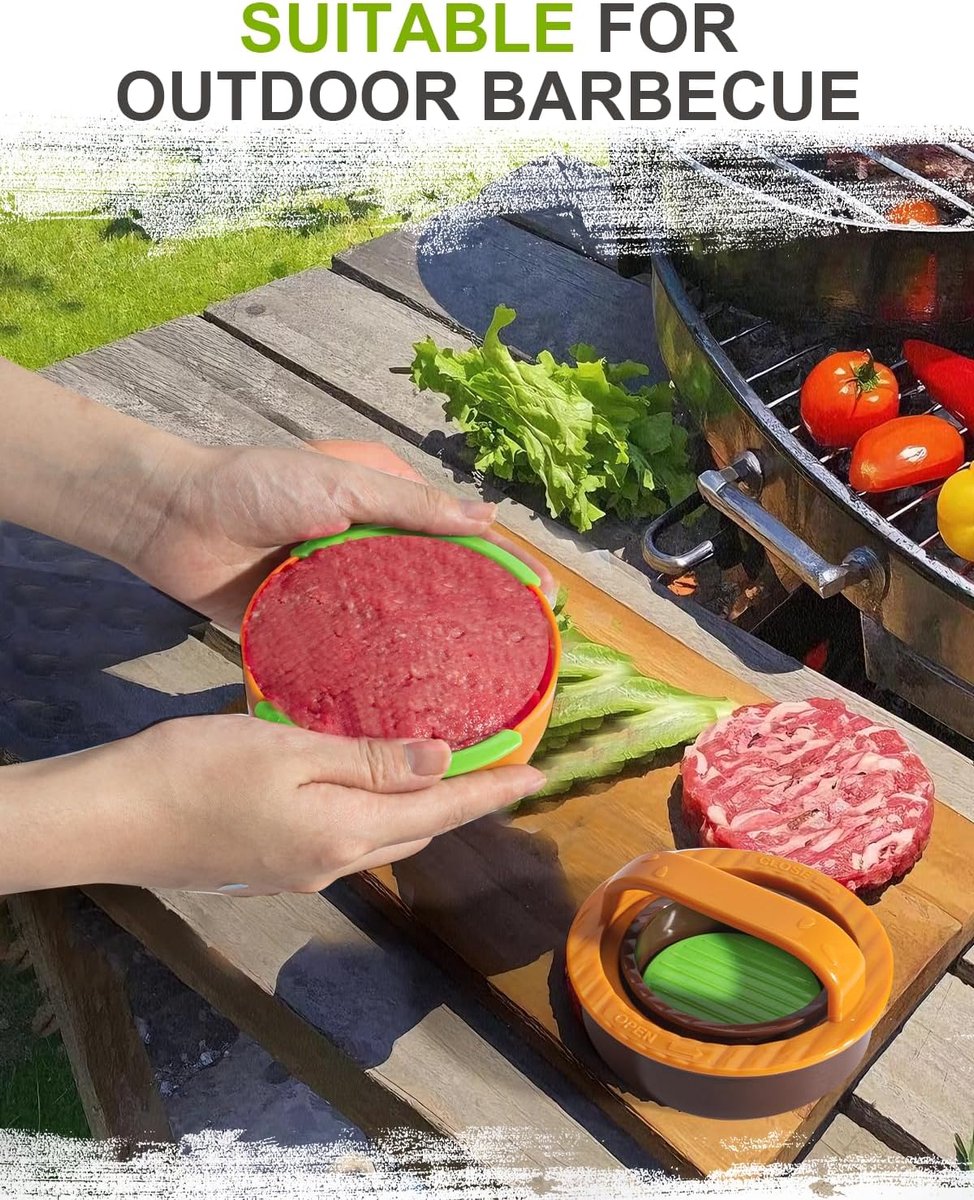 3-in-1 Hamburger and Hamburger Press - Hamburger Mold - Non-stick, durable patty maker for stuffed burgers and sliders - Easy to clean - Orange - Image 8