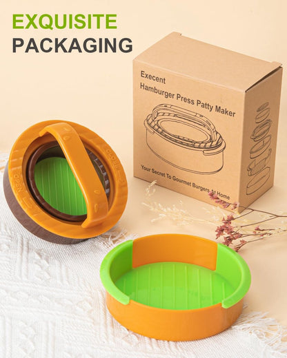 3-in-1 Hamburger and Hamburger Press - Hamburger Mold - Non-stick, durable patty maker for stuffed burgers and sliders - Easy to clean - Orange - Image 9
