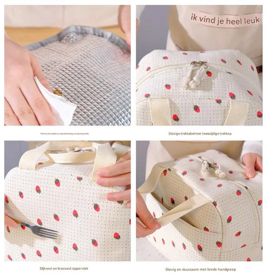 Lunch Bag - Corduroy - Lunch Box for Students/Office Workers - Insulated Bag - Waterproof - Portable Handle - Cute Lunch Bag - Beige - Image 3