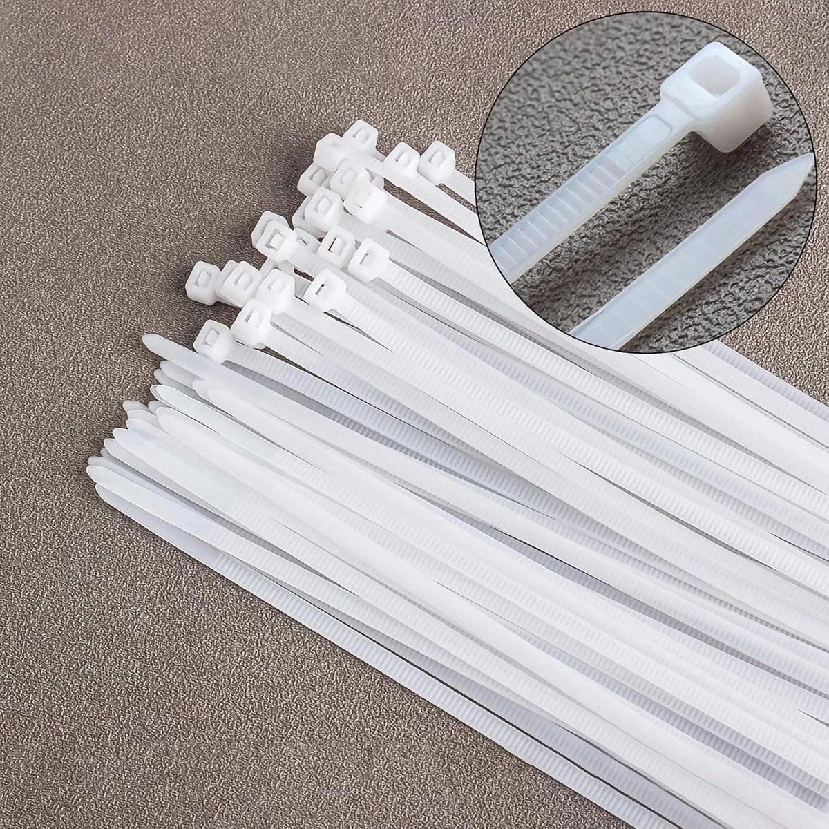 Nylon Cable Ties - Pack of 100 - 300mm x 4.8mm - Large White Nylon Cable Ties - Extra Strong - Tensile Strength 23kg - Self-Locking Plastic Cable Ties - Suitable for Home, Garden and Office Use. - Image 2