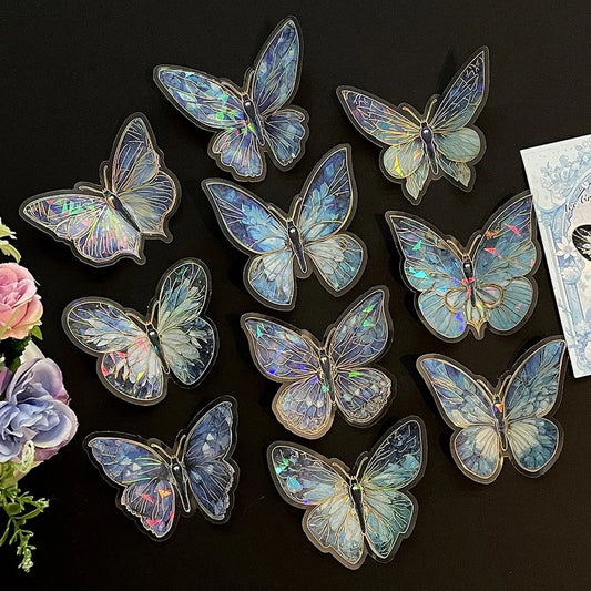 Stickers - Butterfly Wall Stickers - DIY Wall Stickers - Creative Bedroom Supplies - Beautiful 3D Decorations - Interior Decoration - Interior Decoration - Suitable for creating everyday surprises and party decorations (Blue，10 stickers)