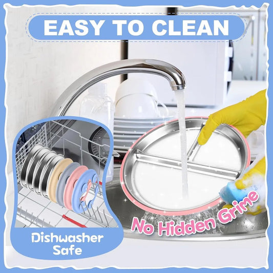 Children's Plate - Stainless Steel - Suction Cup - Shatterproof - Food Safe - 20 cm - Blue/Pink - Image 3