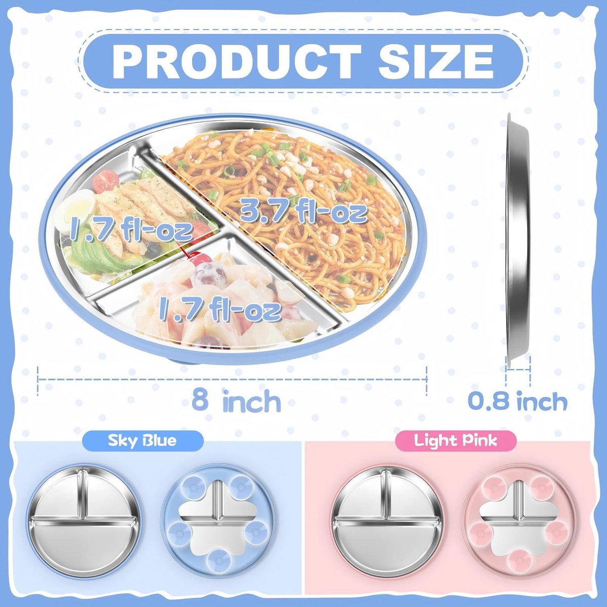 Children's Plate - Stainless Steel - Suction Cup - Shatterproof - Food Safe - 20 cm - Blue/Pink - Image 4