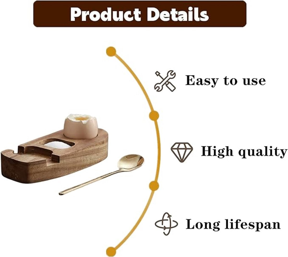 1 set - Wooden egg holder - with spoon - Stylish tray - Sturdy design - Suitable for breakfast, brunch, picnic and everyday use - Image 5