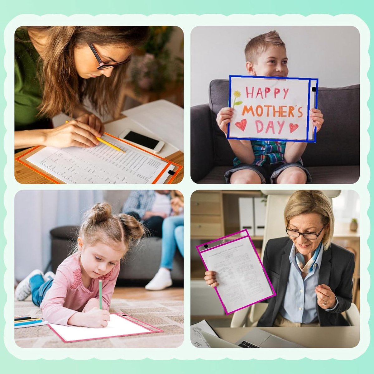 Erasable and Writable Folders - Pack of 20 | Includes 20 water-based whiteboard markers and 2 erasers - Transparent plastic folders/protective covers - Drawing and tracing bags for young children - Erasable and writable - Random colors - Image 8