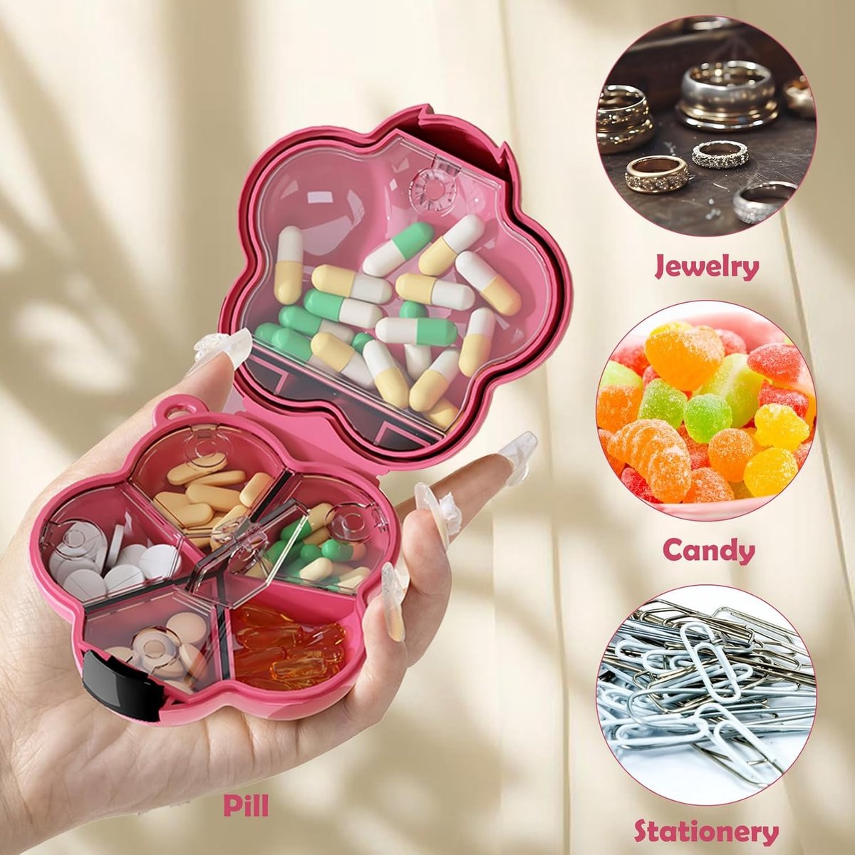Mini Pill Box - Portable Jewelry Box - Flower-Shaped Storage Box - For storing small accessories - Suitable for boys and girls (White) - Image 2