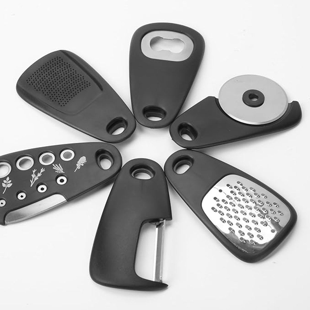 Kitchen Tools - Set of 6 - Stainless Steel Slicer - Includes Cheese Grater, Bottle Opener, Fruit and Vegetable Peeler and Pizza Cutter - Professional Cooking Utensils - Image 3