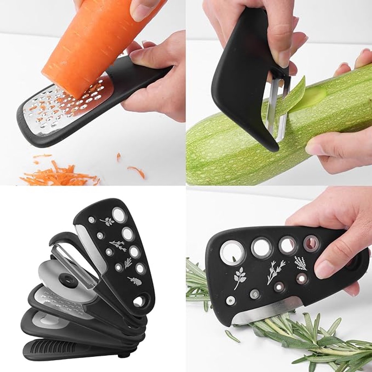 Kitchen Tools - Set of 6 - Stainless Steel Slicer - Includes Cheese Grater, Bottle Opener, Fruit and Vegetable Peeler and Pizza Cutter - Professional Cooking Utensils - Image 4