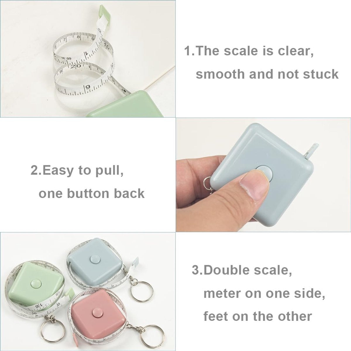 Tape Measure - Extendable Tape Measure - Small Tape Measure - 1.5 m Extendable Tape Measure for Sewing and Crafts, Body Measurements, Weaving Fabrics - Set of 3 (Blue, Pink, Green) - Image 3