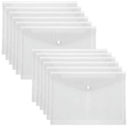 Waterproof folder - Plastic envelope - 12-pack - Transparent A4 letterhead size - with snap closure - Suitable for schools and offices.