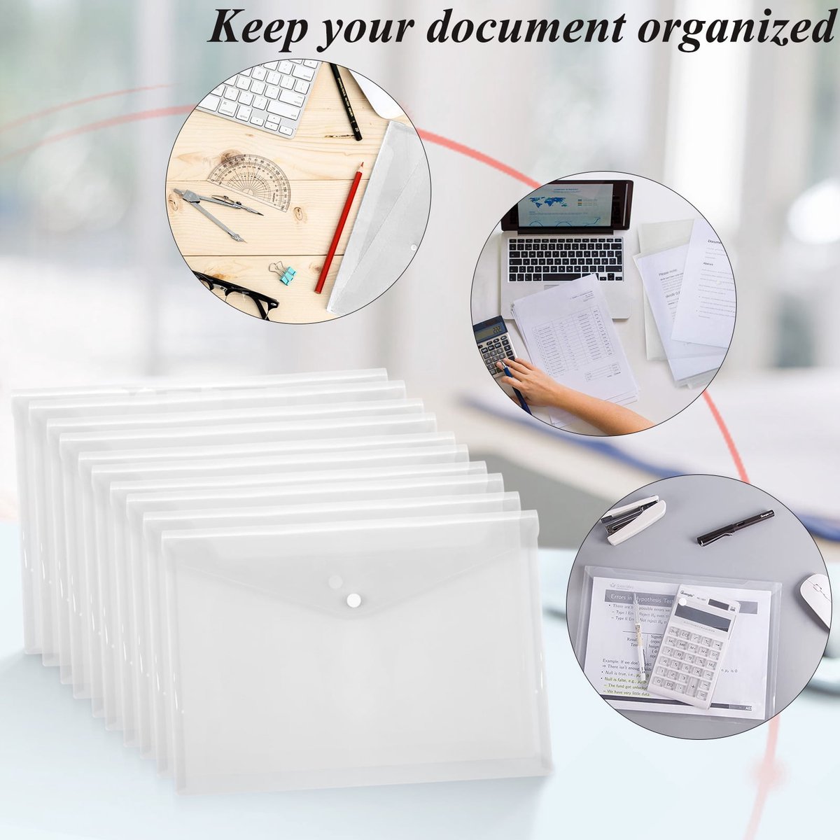 Waterproof folder - Plastic envelope - 12-pack - Transparent A4 letterhead size - with snap closure - Suitable for schools and offices. - Image 3
