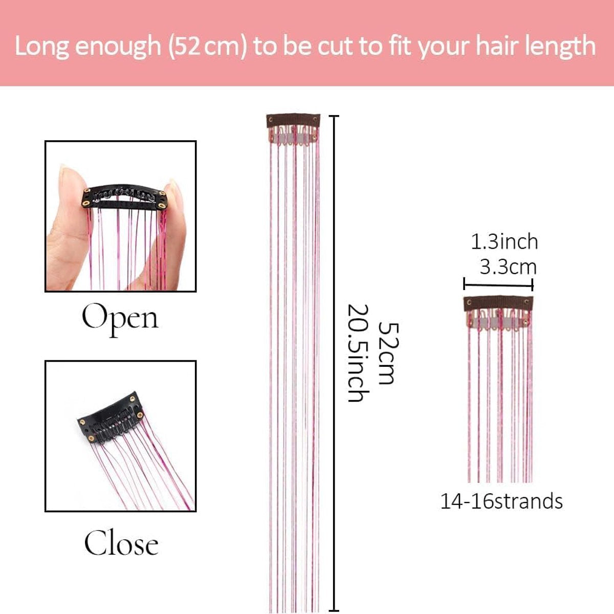 Hair Tinsels - Festival Hair Extensions - Glitter Hair Extensions - 12-Piece Clip-On Hair Accessory Set - 52cm Long, Christmas and New Year Glitter Hair Extensions, Suitable for Women, Girls and Children (Silver) - Image 4
