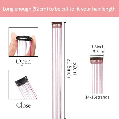Hair Tinsels - Festival Hair Extensions - Glitter Hair Extensions - 12-Piece Clip-On Hair Accessory Set - 52cm Long, Christmas and New Year Glitter Hair Extensions, Suitable for Women, Girls and Children (Silver) - Image 4
