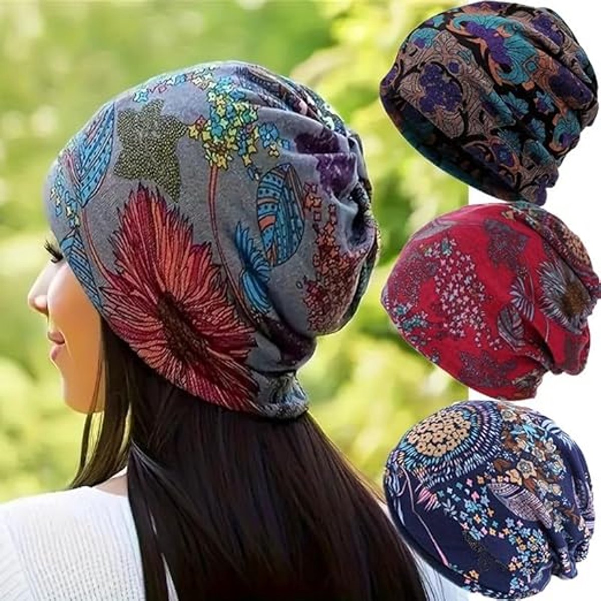 Beanie - Knitted Hat - 4-Piece Set - Bohemian Print - Soft Polyester - Suitable for Autumn and Winter - Image 3