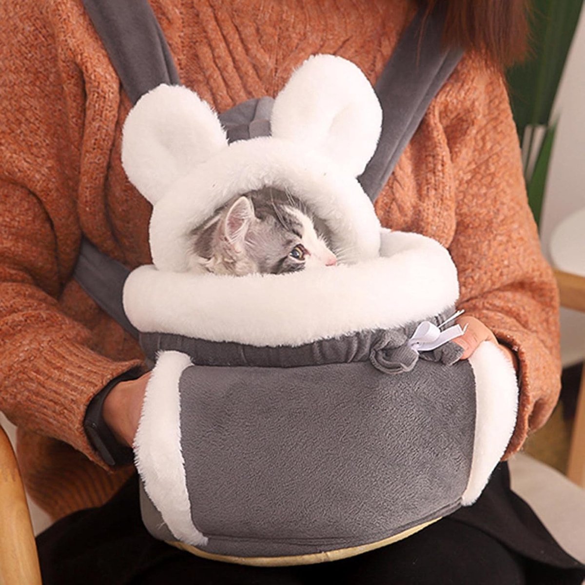Cat Bed - Backpack for Pet Travel - Can be used as a cat basket indoors - Side pockets to keep your hands warm - Wide shoulder straps - Best choice for traveling with small pets (Gray, Size M: 25*25*21) - Image 2