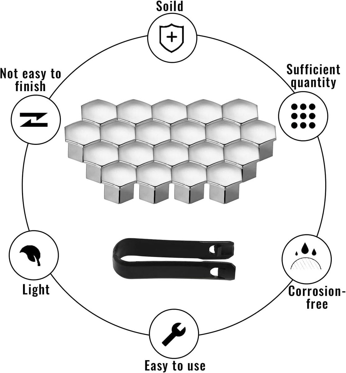 Universal wheel bolt covers (20 pieces) - 17 mm wheel bolt cover - wheel bolt cover - hexagon nut protector - with puller - suitable for all car brands (silver) - Image 3