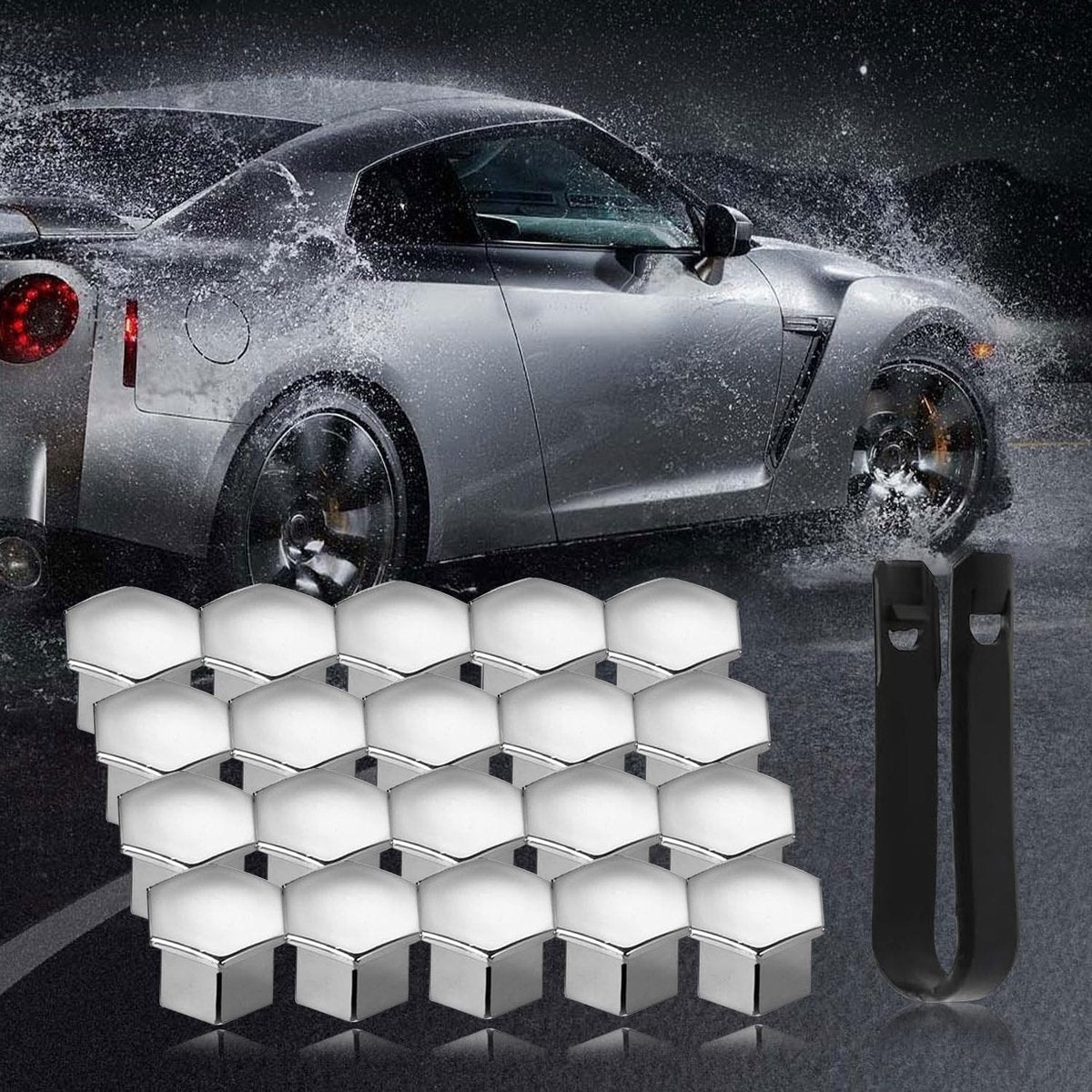 Universal wheel bolt covers (20 pieces) - 17 mm wheel bolt cover - wheel bolt cover - hexagon nut protector - with puller - suitable for all car brands (silver) - Image 5