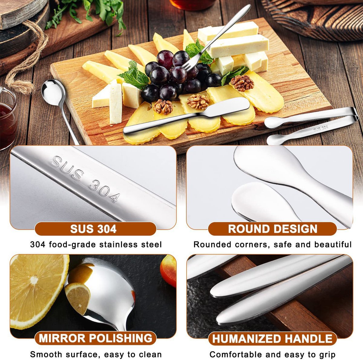 cutlery set - 14-piece set - cheese knife | pastry forks| oval coffee spoons | kitchen tongs & serving tongs - Image 2