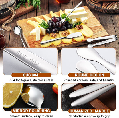 cutlery set - 14-piece set - cheese knife | pastry forks| oval coffee spoons | kitchen tongs & serving tongs - Image 2