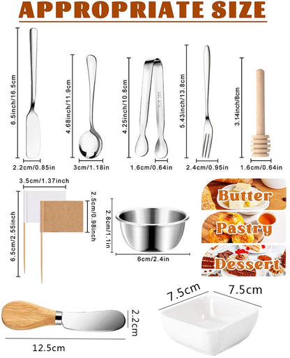 cutlery set - 14-piece set - cheese knife | pastry forks| oval coffee spoons | kitchen tongs & serving tongs - Image 6