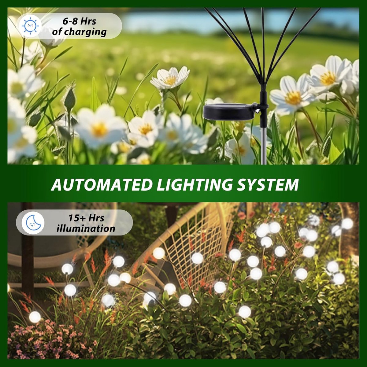 Outdoor Lighting - Solar Garden Lighting - Mood Lamp - LED Solar Garden Lamp - Firefly Shaped - 6 Pots x 2 - Waterproof for Outdoor Use - Suitable for Decorating Patio Paths - White Light - Image 3