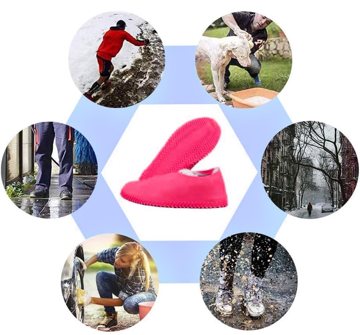 Overshoes - 1 Pair - Waterproof Silicone Overshoes - Reusable, Non-slip, Suitable for Outdoor Activities (Pink - Size L) - Image 3