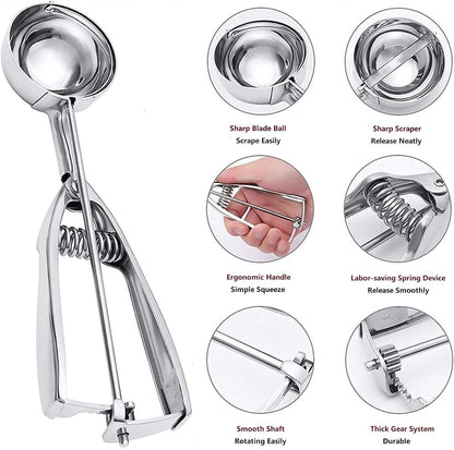 Three-Piece Ice Cream Scoop Set - Cookie Scoop Set - Stainless Steel Ice Cream Scoop with Trigger Mechanism - Large/Medium/Small Cookie Scoops - Baking Cookie Scoop Set - Image 2
