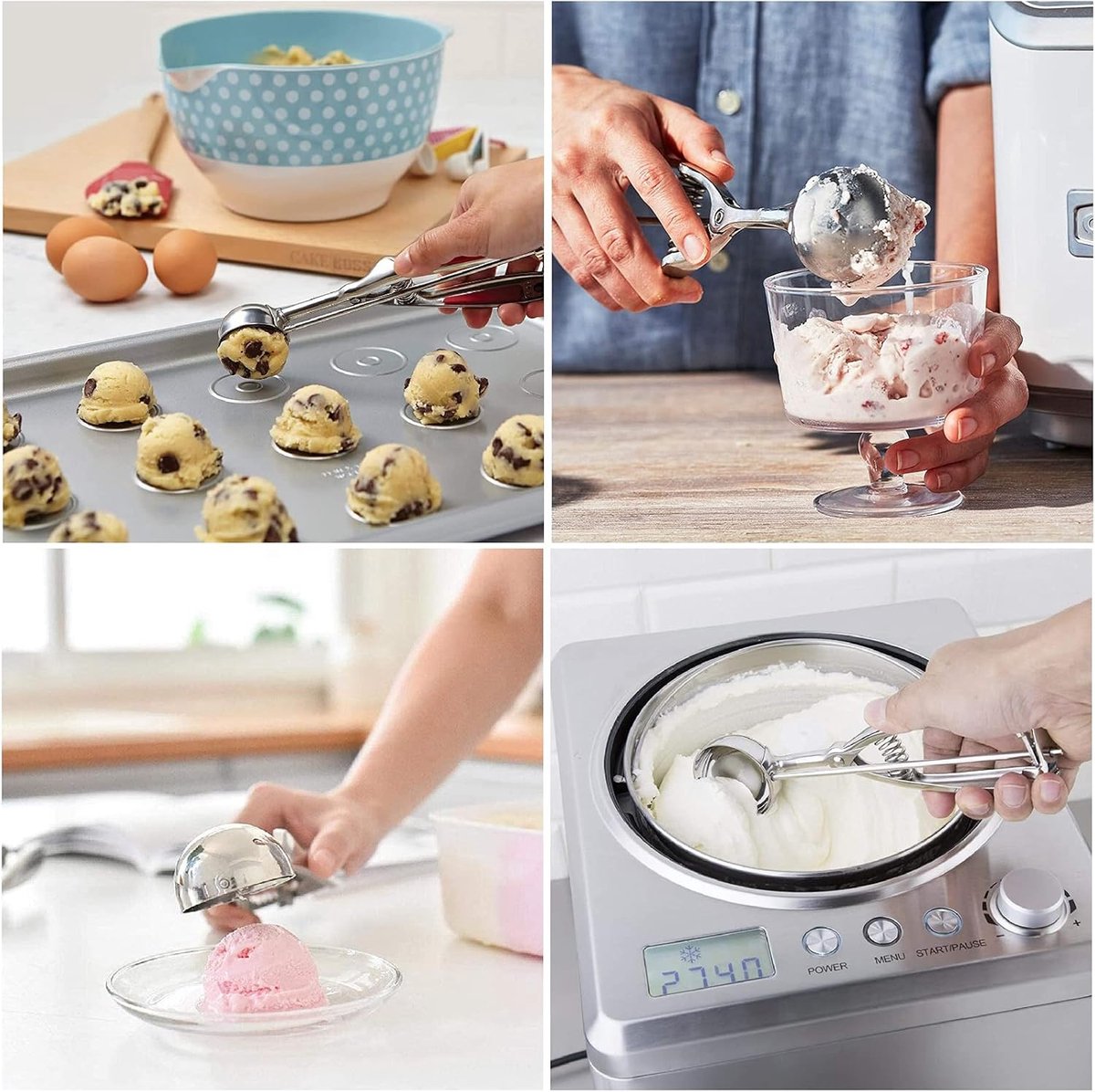 Three-Piece Ice Cream Scoop Set - Cookie Scoop Set - Stainless Steel Ice Cream Scoop with Trigger Mechanism - Large/Medium/Small Cookie Scoops - Baking Cookie Scoop Set - Image 3