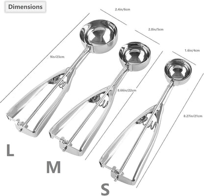 Three-Piece Ice Cream Scoop Set - Cookie Scoop Set - Stainless Steel Ice Cream Scoop with Trigger Mechanism - Large/Medium/Small Cookie Scoops - Baking Cookie Scoop Set - Image 6