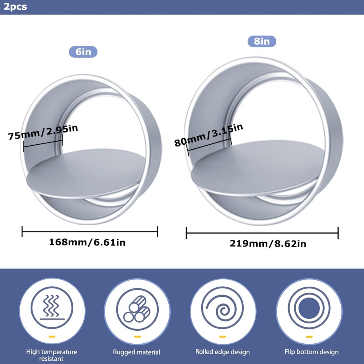 Cake Pans - 2-Piece Set - Round Cake Pans - Non-Stick Baking Pans - Aluminum Baking Pans 15cm and 20cm - Baking Pans with Removable Base - Round Pans - Baking Tools - Image 2