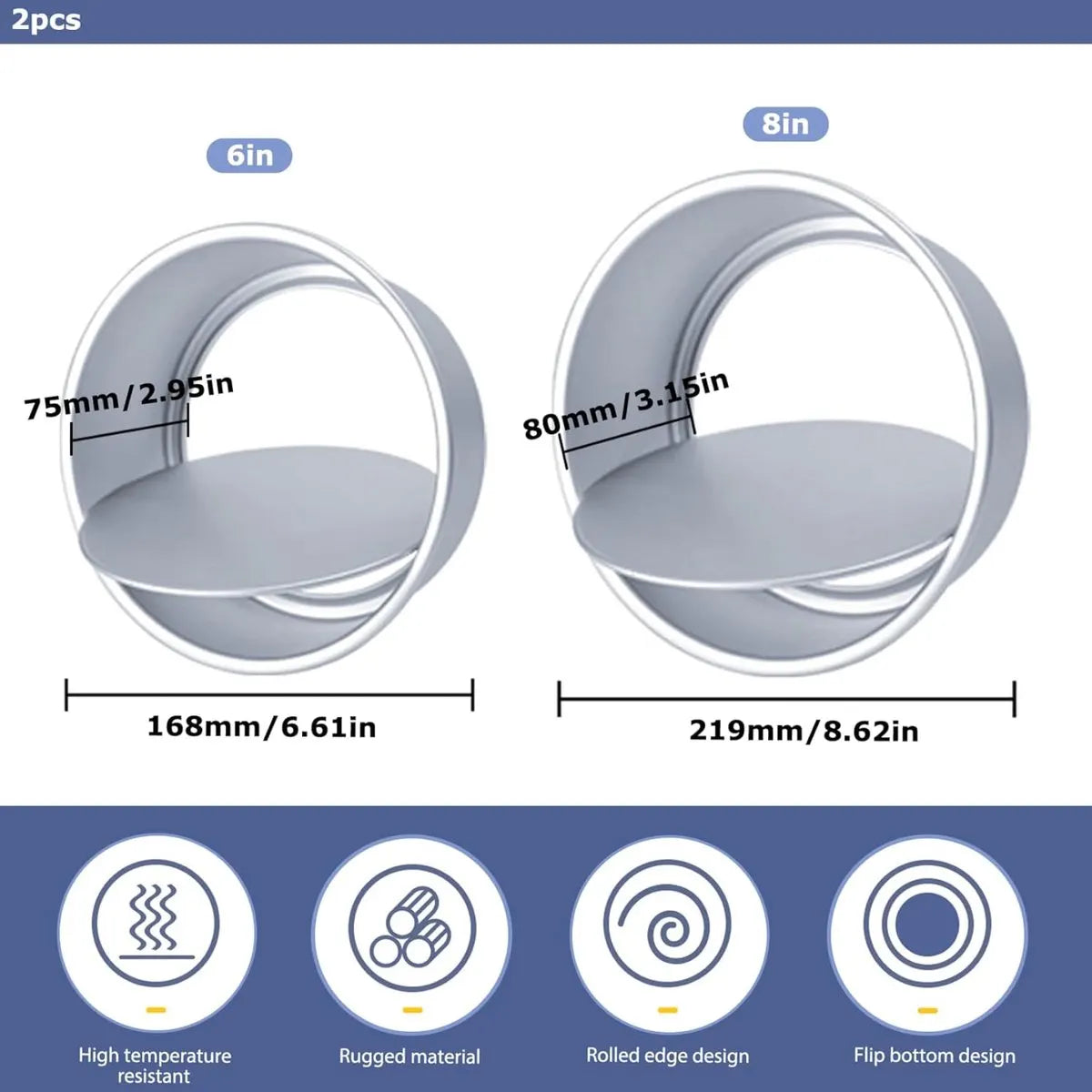 Cake Pans - 2-Piece Set - Round Cake Pans - Non-Stick Baking Pans - Aluminum Baking Pans 15cm and 20cm - Baking Pans with Removable Base - Round Pans - Baking Tools - Image 2
