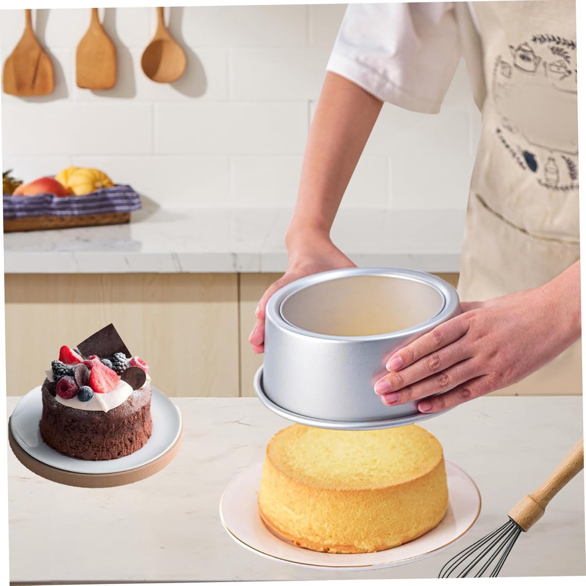 Cake Pans - 2-Piece Set - Round Cake Pans - Non-Stick Baking Pans - Aluminum Baking Pans 15cm and 20cm - Baking Pans with Removable Base - Round Pans - Baking Tools - Image 4