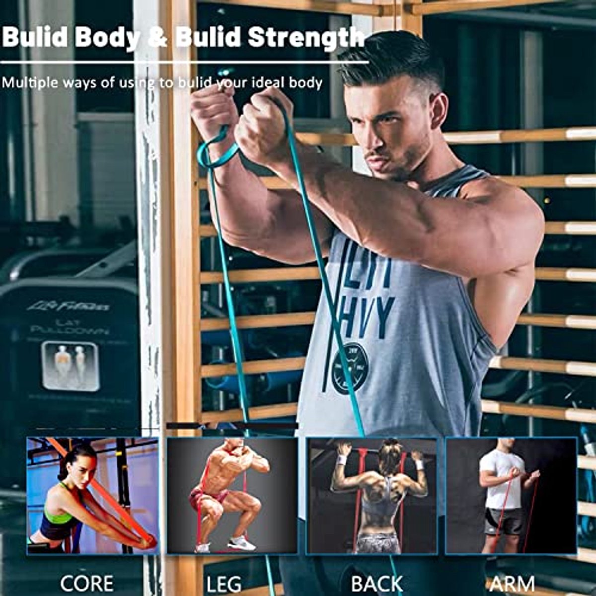 Resistance Bands - Pull-up Bands - Training Bands - Fitness Bands - Set of 5 Bands - 5 Different Resistances - Set for Training, Fitness, Exercises, and Physical Therapy for Men and Women - Includes Carrying Bag - Image 2