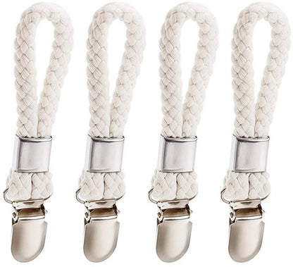 Set of 4 - Woven Cotton Ring, Metal Towel Clips - Hanging Ring and Storage Clips - Suitable for Home, Bedroom and Bathroom - Multifunctional