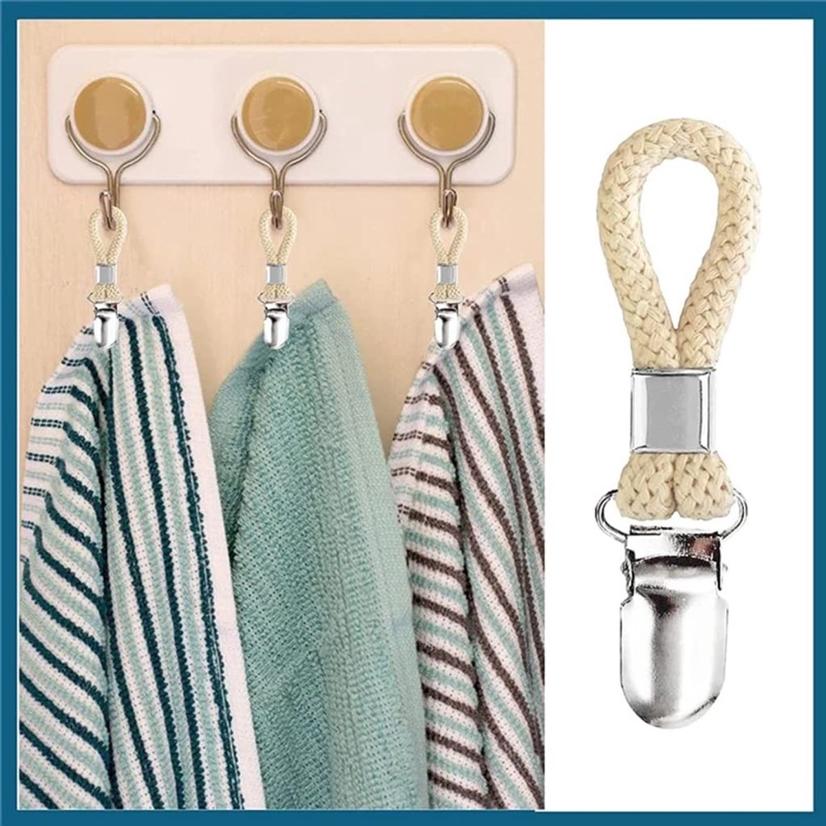 Set of 4 - Woven Cotton Ring, Metal Towel Clips - Hanging Ring and Storage Clips - Suitable for Home, Bedroom and Bathroom - Multifunctional - Image 6