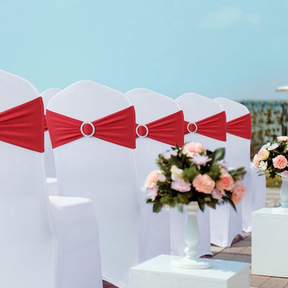 Chair Covers - Pack of 5 - Christmas Chair Covers - Party Chair Covers - Premium Elastic Chair Cover Straps - Buckle Slider - Universal Elastic Chair Straps - Wedding - Ceremony - Banquet Decoration - Red - Image 7