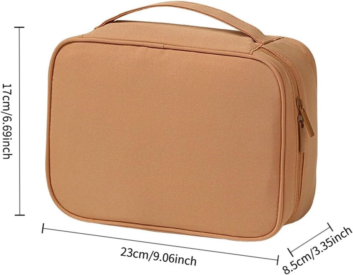 Makeup Bag - Cosmetic Storage Bag - Travel Bag - Large Capacity Makeup Bag - Women's Toiletry Bag - Portable Makeup Bag with Brush Holder and Compartments (Double-Layered Beige) - Image 2