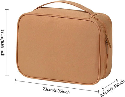 Makeup Bag - Cosmetic Storage Bag - Travel Bag - Large Capacity Makeup Bag - Women's Toiletry Bag - Portable Makeup Bag with Brush Holder and Compartments (Double-Layered Beige) - Image 2