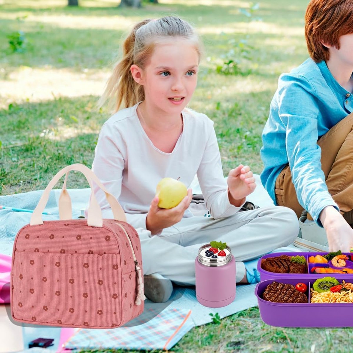 Cooler Bags - Lunch Bag - Handle Strap - Cooler Bag - Lunch Bag - Insulated Cooler Bag - Picnic Bag - 25.5*21*17cm - Suitable for work, office, travel and picnics（Pink） - Image 4