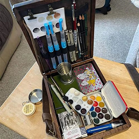Multifunctional Wooden Shoulder Bag - Vintage Design for Artists & Writers - Artist Tool Set - Brush, Tool Storage Box - Sketch Box - Easel - with Storage Pockets and Adjustable Strap - 25x19x6 cm - Image 3