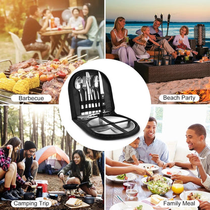 2 Person Cutlery Set (10-piece) - Camping Set for 2 People - Spoons, Knives, Forks, Steak Knives - 10 Pieces Stainless Steel Cutlery - Including Carrying Bag - For Picnic & Travel - Silver - Image 4